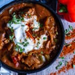 Overhead view of Slow Cooker Beef Goulash