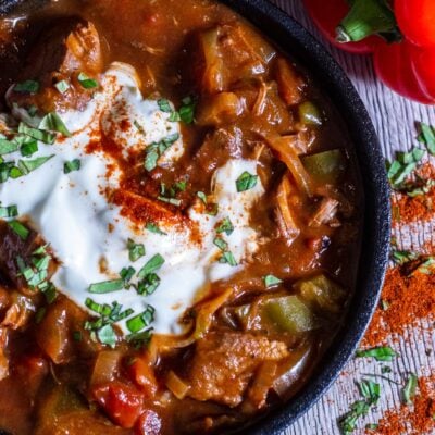 Overhead view of Slow Cooker Beef Goulash