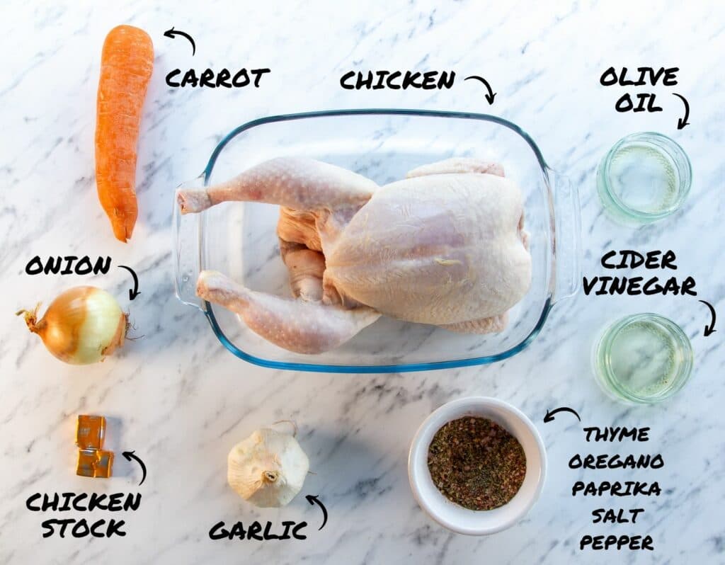 Ingredients required to make slow cooker whole chicken