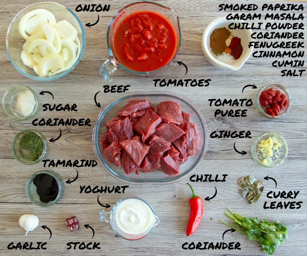 Ingredients to make Slow Cooker Beef Madras.