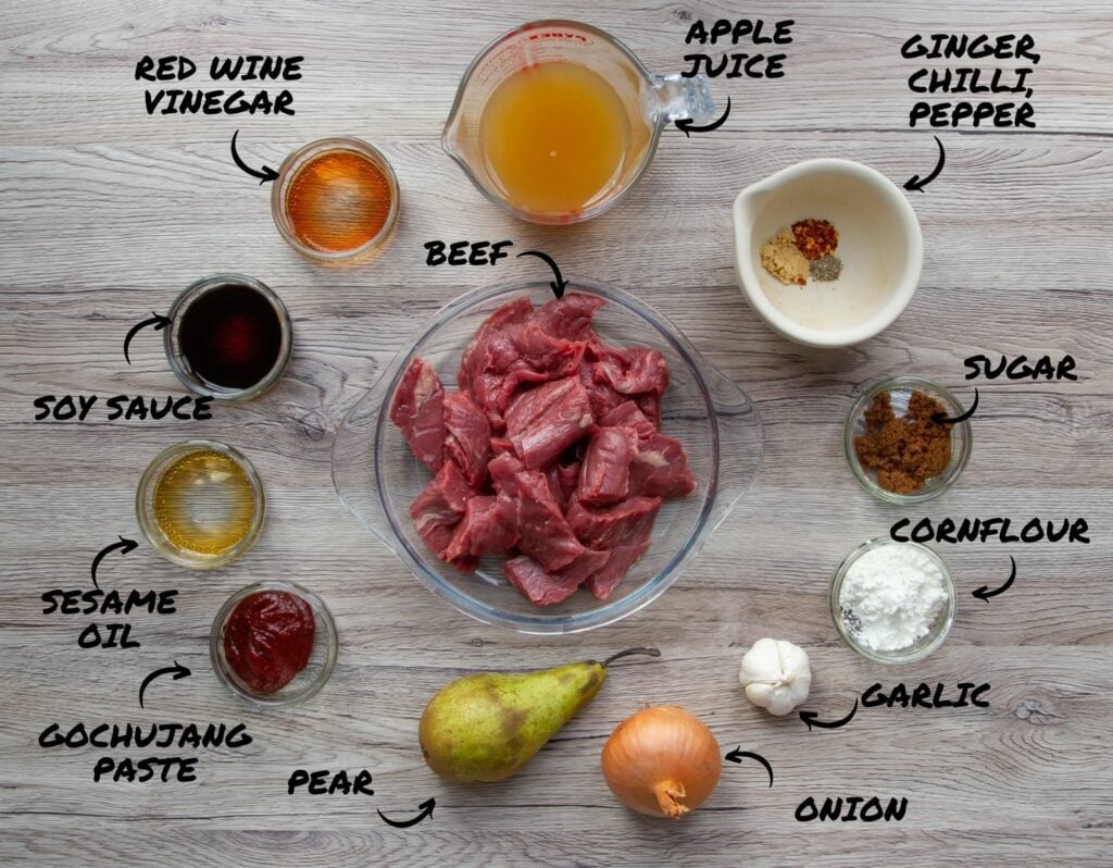 Picture of the ingredients required to make Slow Cooker Korean Beef.