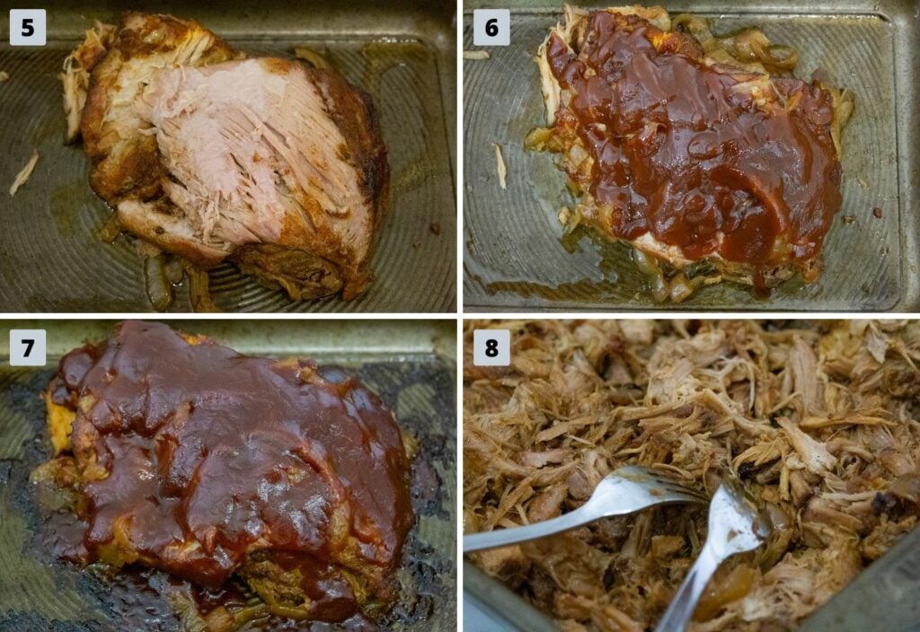 Steps to make Slow Cooker Pulled Pork (steps 5-8).