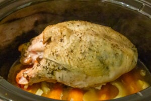 Turkey crown which has been cooked in crockpot.