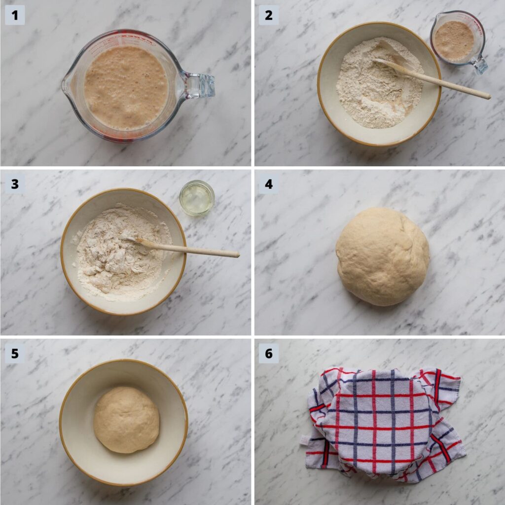 Image to show steps 1-6 to make Slow Cooker Bread.