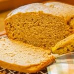 Picture of slow cooker banana bread freshly sliced.