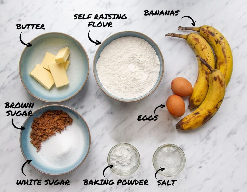 Picture of all of the ingredients required to make Slow Cooker Banana Bread.
