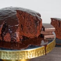 Picture of Slow Cooker Chocolate cake iced with chocolate icing.