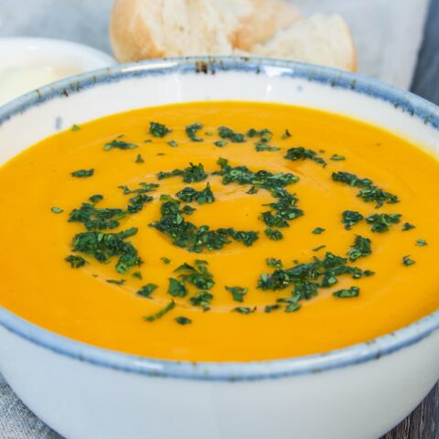 Slow Cooker Carrot and Coriander Soup in a bowl.