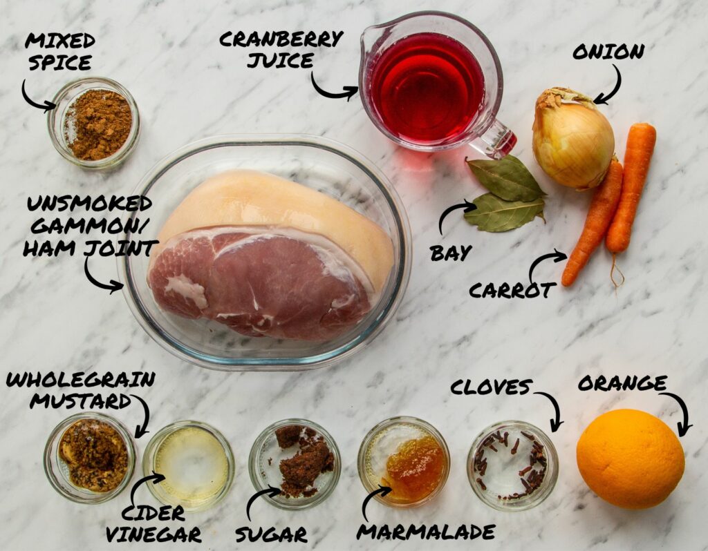 Ingredients required to make Slow Cooker Christmas Ham.